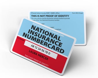 Nino - Cartão de plástico rígido com número de seguro nacional de substituição impresso personalizado