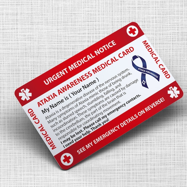Ataxia Awareness Wallet Card Awareness ID Card with Breakaway Lanyard - Disability Awareness - Sunflower  Lanyard and Clear Card Holder
