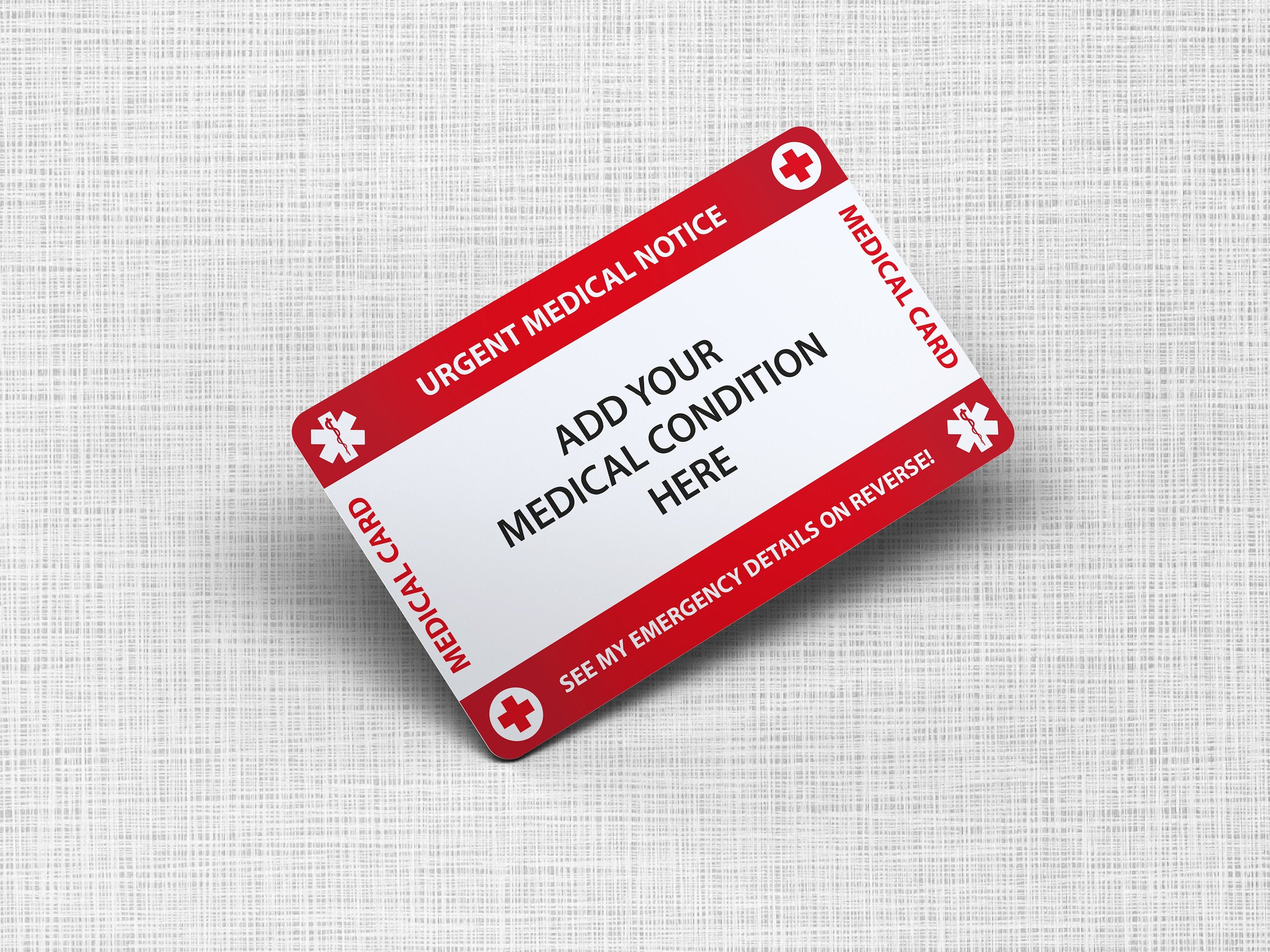 Your Medical Condition Emergency Wallet Card I.C.E Card ID Etsy