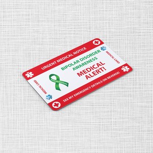 Cartão de carteira de emergência para transtorno bipolar - Cartão médico para transtorno bipolar - Cartão de PVC Tamanho do cartão de crédito e mesmo material imagem 5