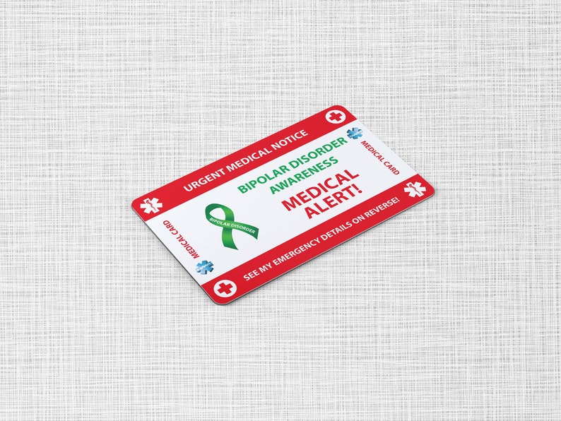 Cartão de carteira de emergência para transtorno bipolar - Cartão médico para transtorno bipolar - Cartão de PVC Tamanho do cartão de crédito e mesmo material imagem 5