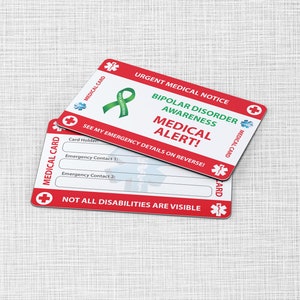 Cartão de carteira de emergência para transtorno bipolar - Cartão médico para transtorno bipolar - Cartão de PVC Tamanho do cartão de crédito e mesmo material imagem 9