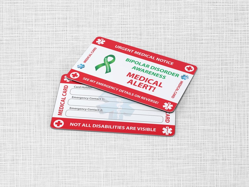 Cartão de carteira de emergência para transtorno bipolar - Cartão médico para transtorno bipolar - Cartão de PVC Tamanho do cartão de crédito e mesmo material imagem 9