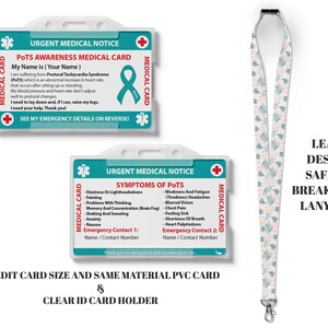 Pots Awareness Wallet Insert Medical Card - Invisible Disability ...
