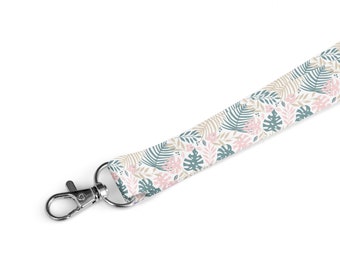 Cordão de design de folha com clipe de segurança e mini chaveiro de pulseira