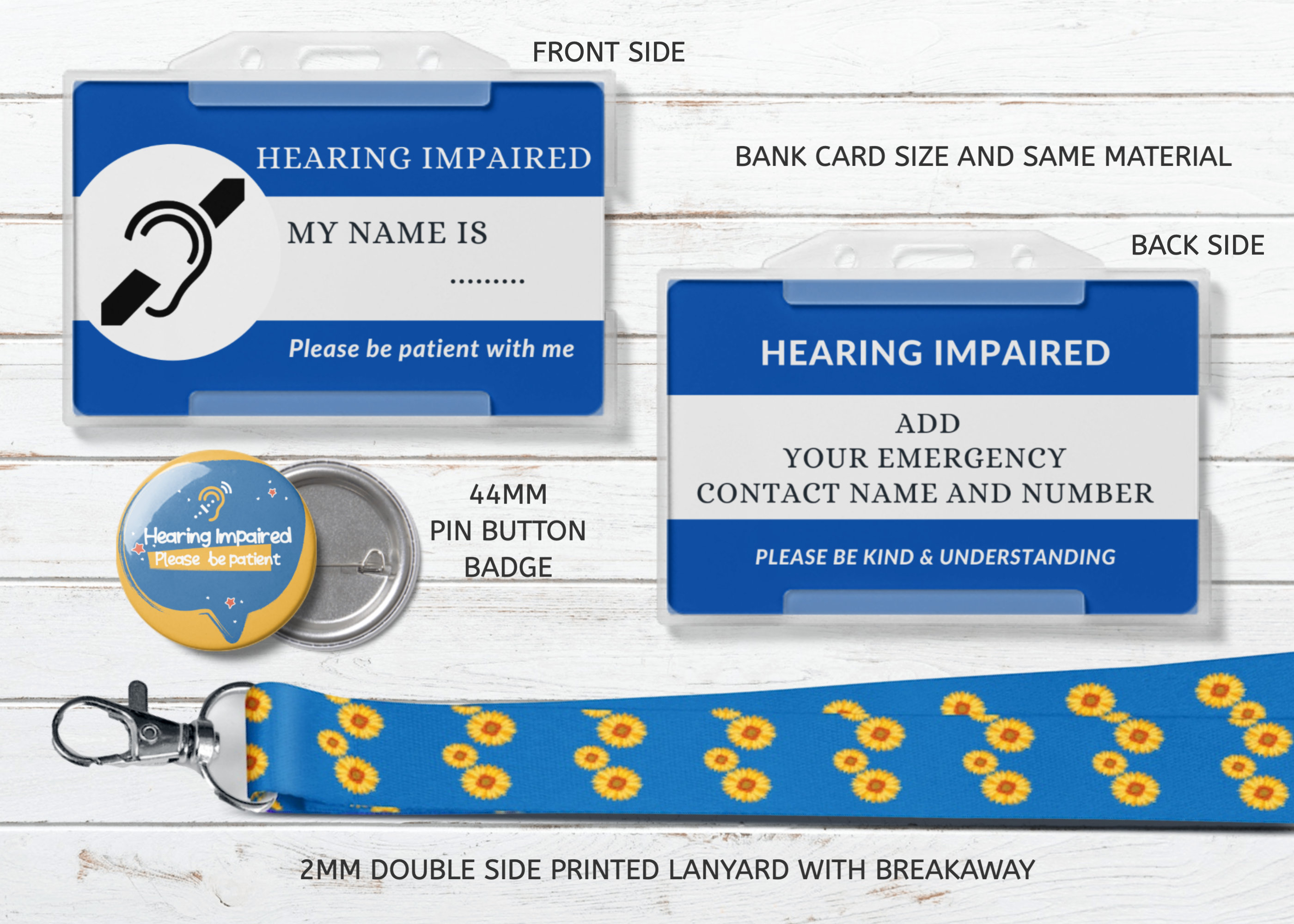 Hearing Impaired Deaf Awareness ID Card with Breakaway Etsy