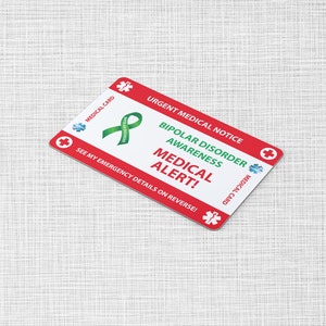 Cartão de carteira de emergência para transtorno bipolar - Cartão médico para transtorno bipolar - Cartão de PVC Tamanho do cartão de crédito e mesmo material imagem 6