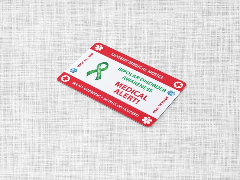 Cartão de carteira de emergência para transtorno bipolar - Cartão médico para transtorno bipolar - Cartão de PVC Tamanho do cartão de crédito e mesmo material imagem 6