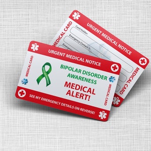 Cartão de carteira de emergência para transtorno bipolar - Cartão médico para transtorno bipolar - Cartão de PVC Tamanho do cartão de crédito e mesmo material imagem 4