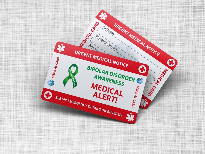 Cartão de carteira de emergência para transtorno bipolar - Cartão médico para transtorno bipolar - Cartão de PVC Tamanho do cartão de crédito e mesmo material imagem 4