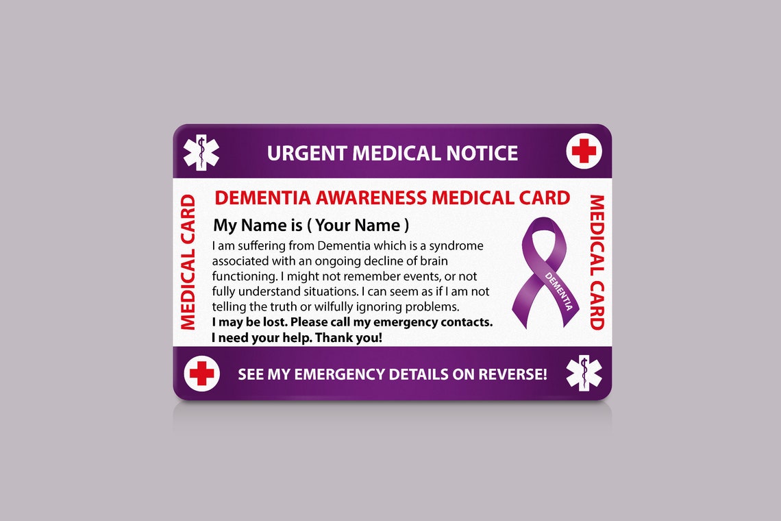 Dementia Alzheimer's Disease Emergency Wallet Card I.C.E Etsy