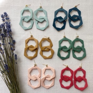 Harper // Red - Pink - Olive - Camel - Navy - Light Blue // Polymer Clay Earrings - Handmade - Lightweight - Clip-on Option