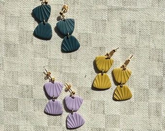 Nora // Navy, Lilac, & Yellow // Polymer Clay Earrings - Handmade - Lightweight