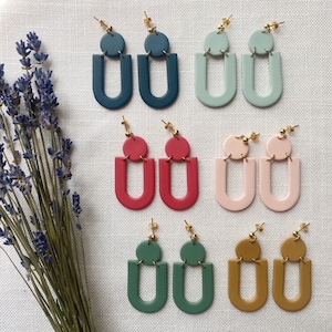 Valerie // Red - Navy - Camel - Olive - Light Blue - Pink // Polymer Clay Earrings - Handmade - Lightweight - Clip-on Option