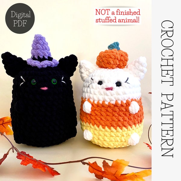 2 in 1 Chonky SpooKitty PATTERN - DIGITAL PDF Crochet Pattern - Spooky Cat Pattern - Witchy Black Cat and Pumpkin Candy Corn Cat Pattern