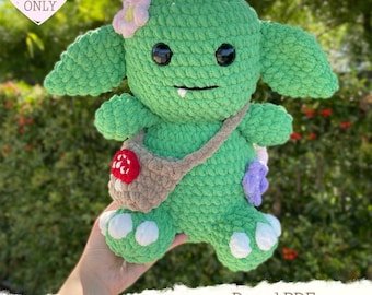 Patrón de crochet de duende con bolsita de hongo y flores - Patrón PDF DIGITAL - Patrón de amigurumi de duende - Patrón de crochet de hilo de manta