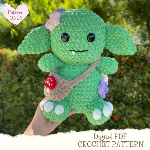 Goblin Crochet PATTERN With Mushroom Pouch and Flowers - DIGITAL