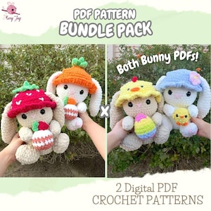 Bunny pattern with removable hats BUNDLE PACK - DIGITAL pdf - Easter Bunny - Strawberry/Carrot Bunny Crochet Pattern 4 in 1