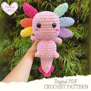 Rainbow Axolotl PATTERN - DIGITAL PDF Crochet Pattern - Pride - Axolotl Crochet Pattern - Amigurumi Pattern - Blanket Yarn Crochet Pattern