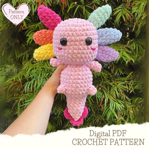 Rainbow Axolotl PATTERN - DIGITAL PDF Crochet Pattern - Pride - Axolotl Crochet Pattern - Amigurumi Pattern - Blanket Yarn Crochet Pattern