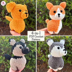 4 in 1 Puppy Dog Crochet PATTERN  - DIGITAL PDF - Dog Amigurumi Pattern - Corgi - Retriever - German Shepherd - Husky