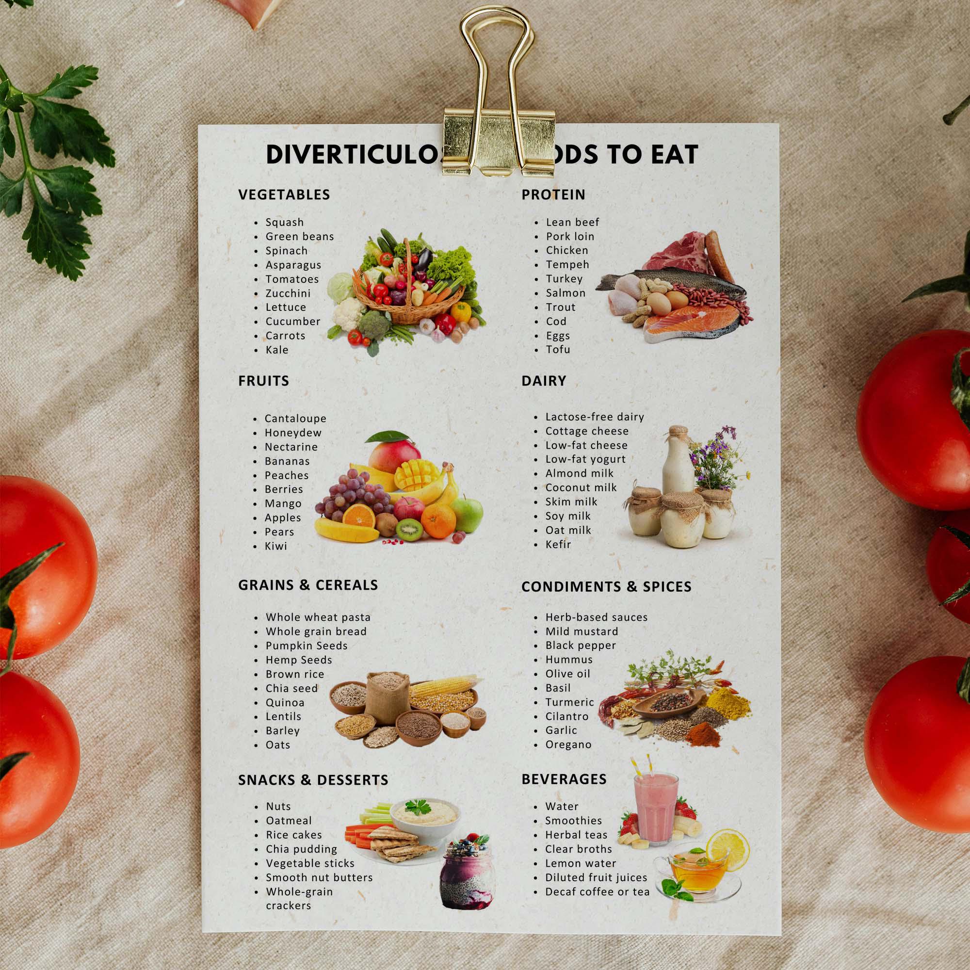 Diverticulosis Food Chart Nutrition Guide, Gut Health (printable PDF