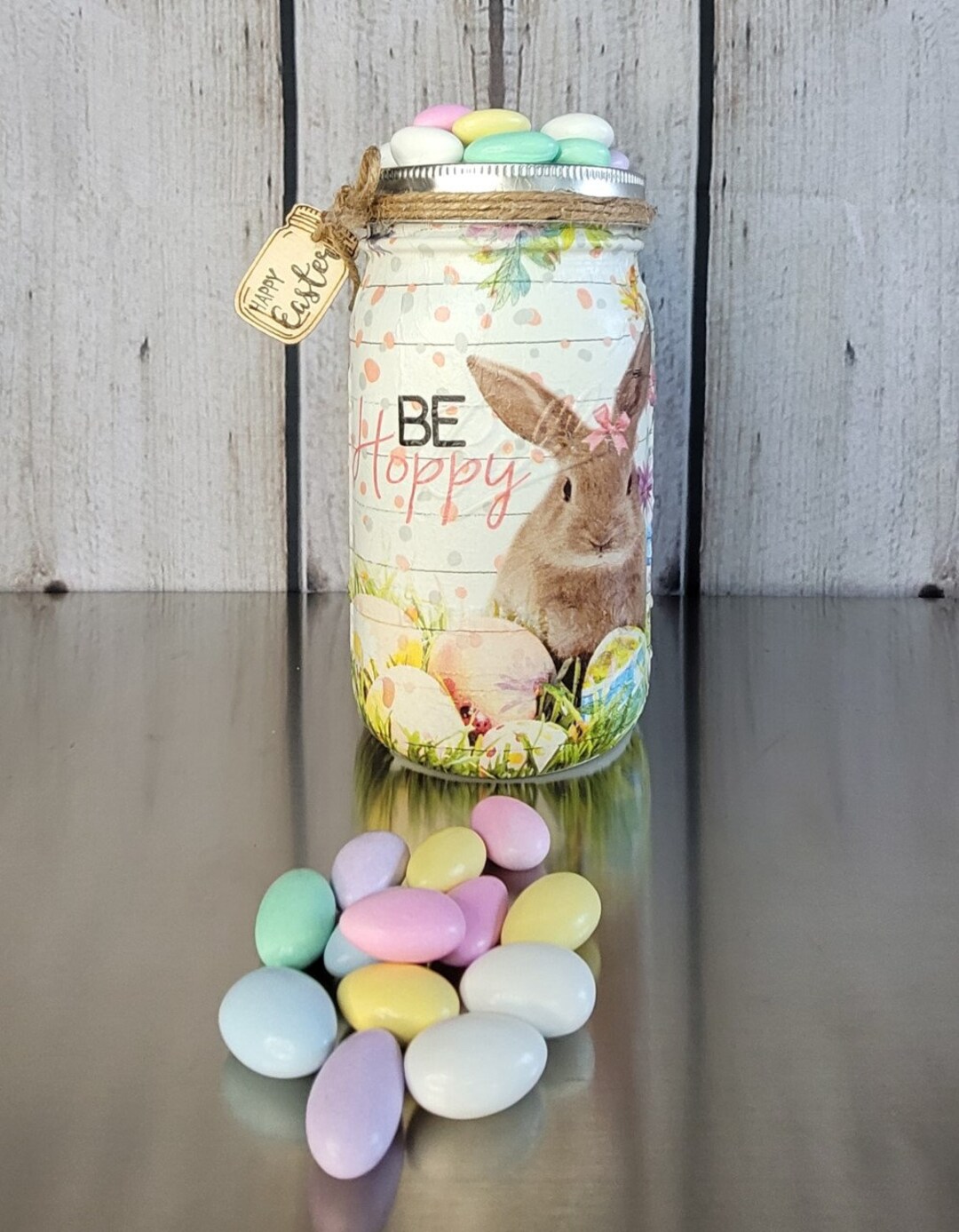 Easter Decor Be Hoppy Easter Jar Large Easter Container Etsy