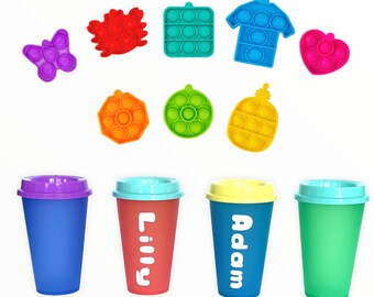 Personalized Color Changing Cups, Reusable Customized Travel Cup and Lid, Birthday Popits, Birthday Favors, Party Favor Gift Set