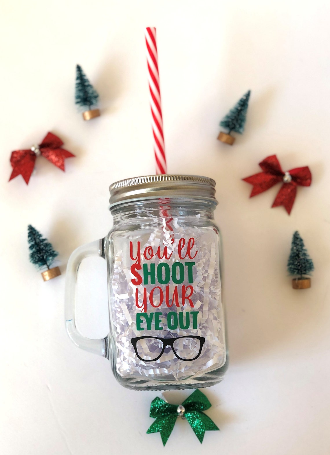 Christmas Personalized Mason Jar Mug holiday printed glass