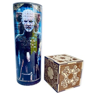 Hellraiser tumbler and puzzle set, 20oz stainless steel, Horror Movie Fan, Jigsaw puzzle, Horror Movie Gift Set, 80&#39;s movies, Pinhead