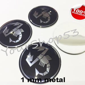 Metal Stickers - car wheel center cap sticker - set of 4 - FIT - ABARTH 25 black/chrome
