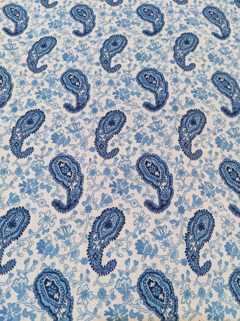 3 YARD PIECE Blue and White Paisley Fabric Upholstery Drapery Etsy