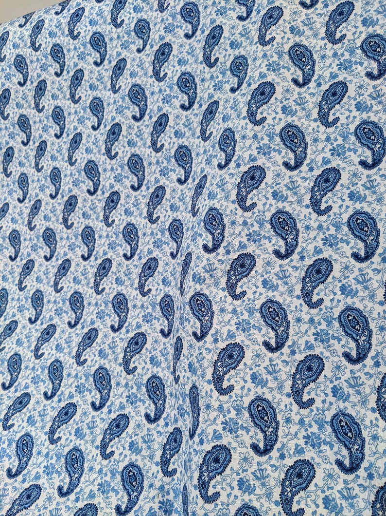 3 YARD PIECE Blue and White Paisley Fabric Upholstery Drapery Etsy