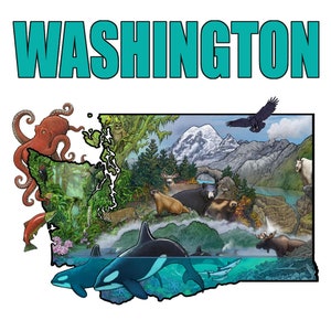 Mapa ilustrado de la naturaleza de Washington
