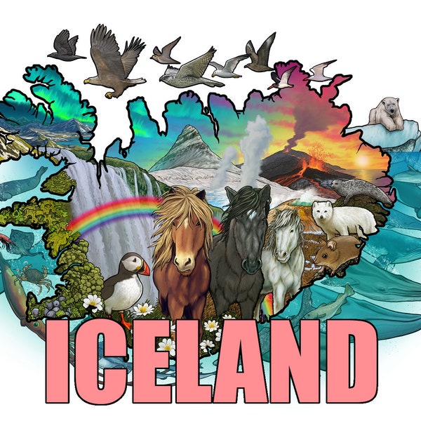 Iceland Nature Illustration Map