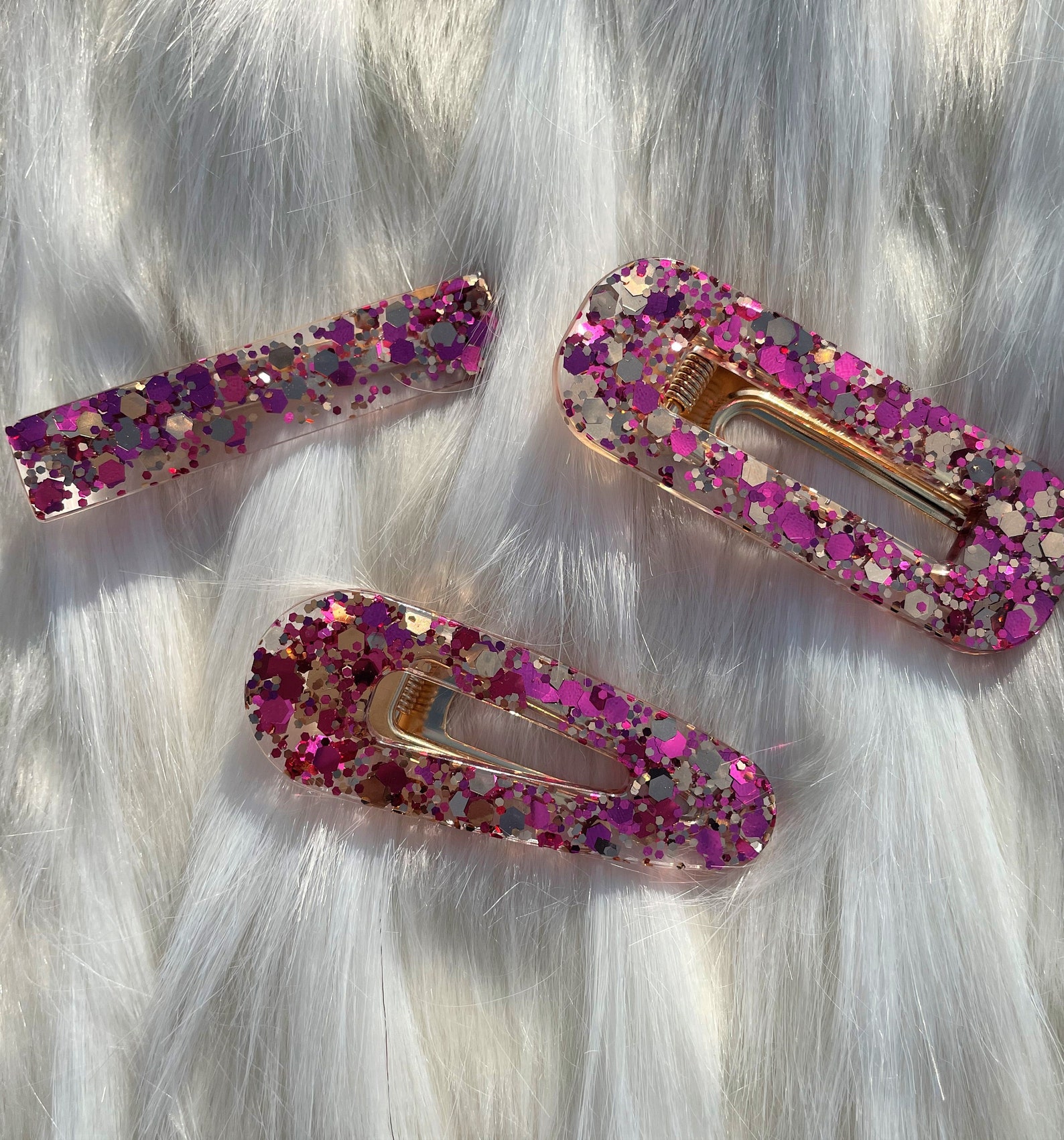 Glitter Pink Barrettes Etsy