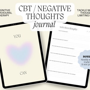 Cognitive Behavioural Therapy (CBT) Journal, Negative Thought Challenging, Self Therapy, Anxiety - Digital Printable Instant Download PDF