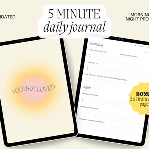 5 Minute Daily Journal - Aesthetic Morning and Night Journal Prompts Digital Printable for iPad Goodnotes