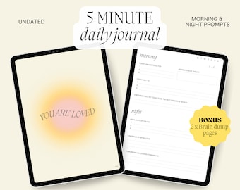5 Minute Daily Journal - Aesthetic Morning and Night Journal Prompts Digital Printable for iPad Goodnotes