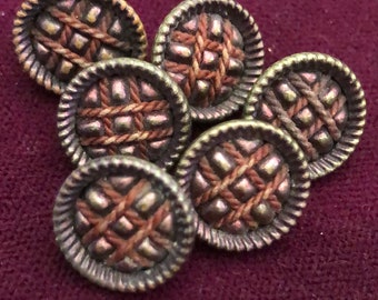 Set of 6 Gorgeous Small Antique Victorian Metal Waistcoat Buttons