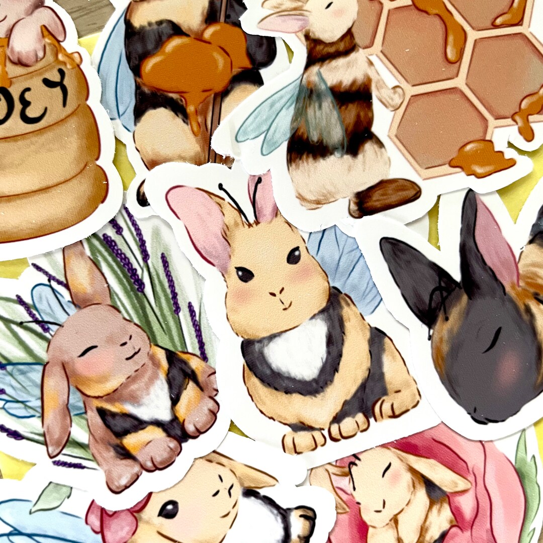 Bunny Sticker Set Adorable Bumble Bee Die Cut Vinyl Stickers Floral and ...