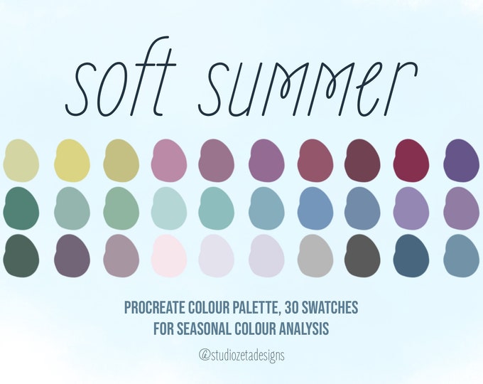 Soft Summer PROCREATE Color Palette, 30 Swatches, Digital Download