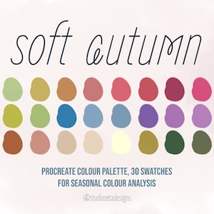 Paleta de cores Soft Autumn PROCREATE, 30 amostras, download digital, download instantâneo, paleta de análise de cores sazonais para aplicativo Procreate
