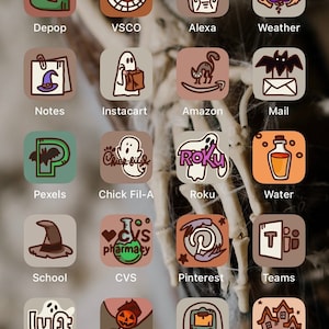 Spooky - EXTENSION PACK - Hand Drawn IOS14 App Icons Bundle, IOS14 App Cover, Fall Autumn Theme, Halloween Aesthetic, Icons iPhone + Android