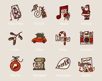 Christmas MAIN PACK - Hand Drawn IOS17 Natural App Icon Pack, IOS16 Neutral Icons, Christmas Holiday Aesthetic, Cute Icons iPhone + Android
