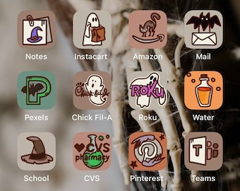 Spooky - EXTENSION PACK - Hand Drawn IOS14 App Icons Bundle, IOS14 App Cover, Fall Autumn Theme, Halloween Aesthetic, Icons iPhone + Android