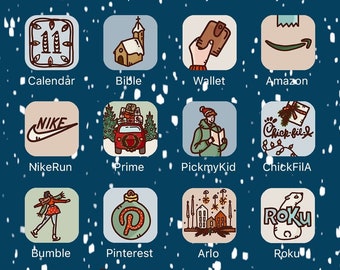 Winter Village - EXTENSION PACK - Hand Drawn IOS16 App Icons Bundle, IOS15 Winter Theme, Christmas Holiday Aesthetic, Icons iPhone + Android