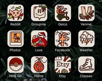 Merry Christmas - EXTENSION PACK - Hand Drawn IOS14 App Icons Bundle, IOS15 Xmas Theme, Christmas Holiday Aesthetic, Icons iPhone + Android
