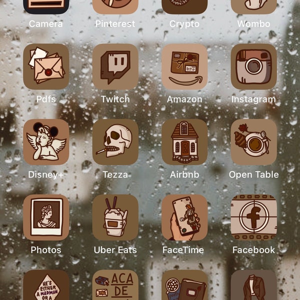 Dark Academia MAIN PACK - Hand Drawn IOS15 App Icons Bundle, IOS16 App Covers, Brown Theme, Fall Autumn Aesthetic, Icons iPhone + Android