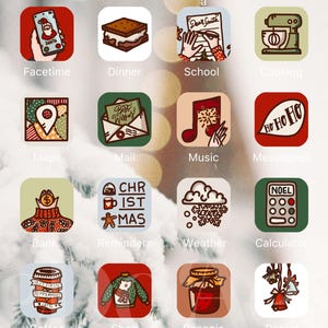 Kerst HOOFDPAKKET - Handgetekende IOS14 app-pictogrambundel, IOS18 app-covers, winterthema, esthetiek kerstvakantie, pictogrammen iPhone + Android